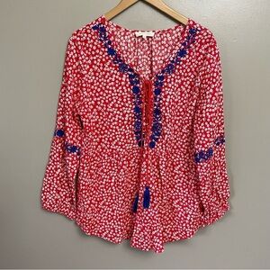 Solitaire women’s size Medium floral long sleeves tassel top red blue